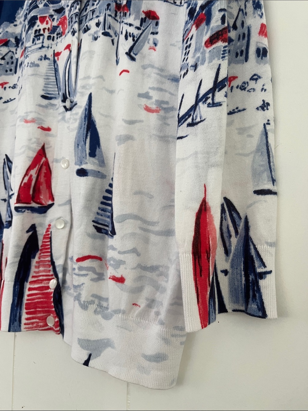 TALBOTS Sailboat Regatta Cotton Cardigan Size Large  Nautical - Picture 6 of 15